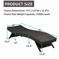 Set of 2 Brown Adjustable Patio Chaise Lounge Chairs