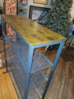5 tier mesh rack with faux Wood top