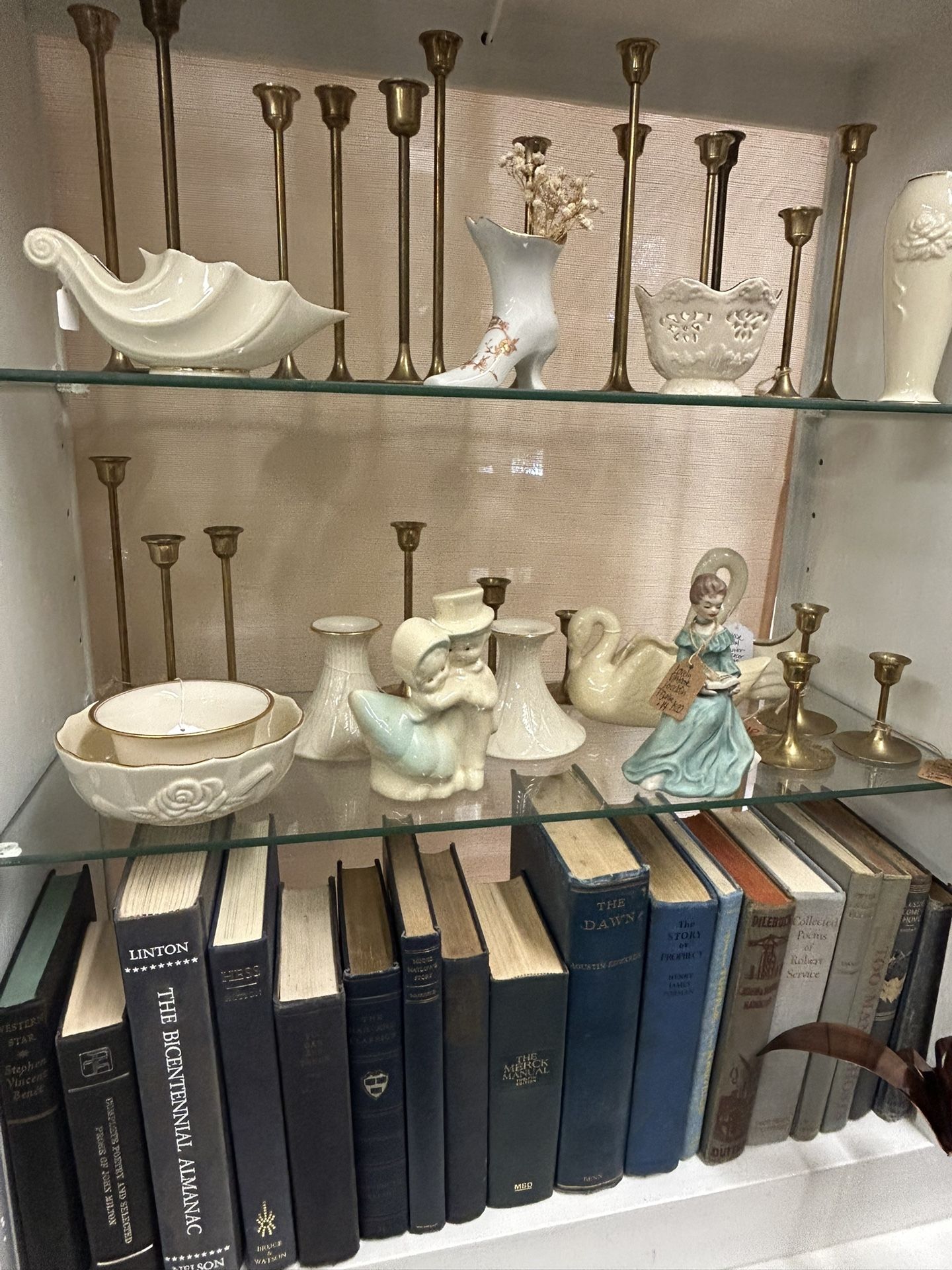 Vintage Lenox, Brass Candlesticks & Books