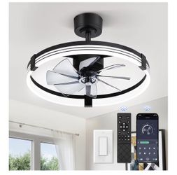 ZMISHIBO 23" Ceiling Fans with Lights and Remote, Low Profile Ceiling Fan with Light, 3 CCT, Stepless Dimmable, 6 Speeds, Noiseless, App & Remote Cont