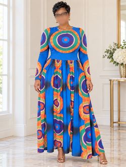 Colorful Circle Print Long Sleeve Maxi Dress
