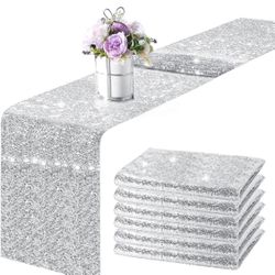 Tegeme 6 Pieces 12 X 108 Inches Sequin Table Runners Glitter Sequin Runner Rectangular Table Runner Cloth For Christmas New Year Birthday Wedding Holi