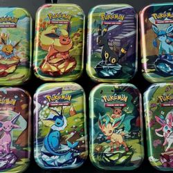Prismatic Evolutions Mini Tins Display Factory Sealed - 8 Mini Tin - FULL ART SET