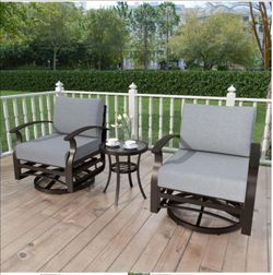 Halmuz 3-Piece Aluminum Swivel Outdoor Rocking Chairs Patio Conversation Set