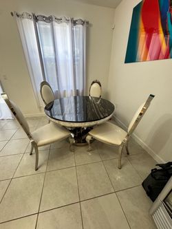 Round Marble Top Dining Table with 4 Chairs