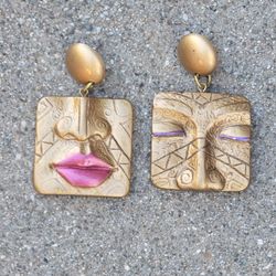 Gold Plate Women's Face Earrings