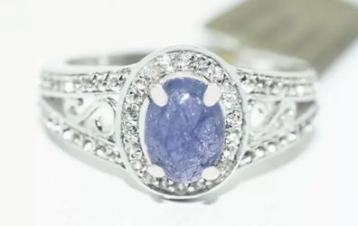 SIZE 8 GENUINE 0.78 CTW TANZANITE & WHITE SAPPHIRES RING .925 Silver NWT