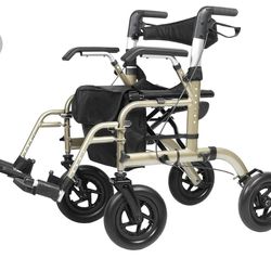 ELENKER All-Terrain 2 in 1 Rollator Walker & Transport Chair, Folding Wheelchair with All 10” Wheels for Seniors, Reversible Backrest & Detachable Foo