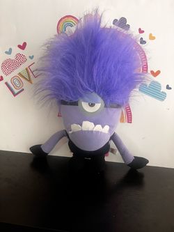 DESPICABLE ME PURPLE EVIL MINION - LARGE 15 INCH - SUPER HAIRY - LIKE NEW