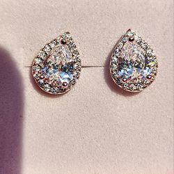 Crystal And Cubic Zirconia Teardrop Sterling Silver Earrings.