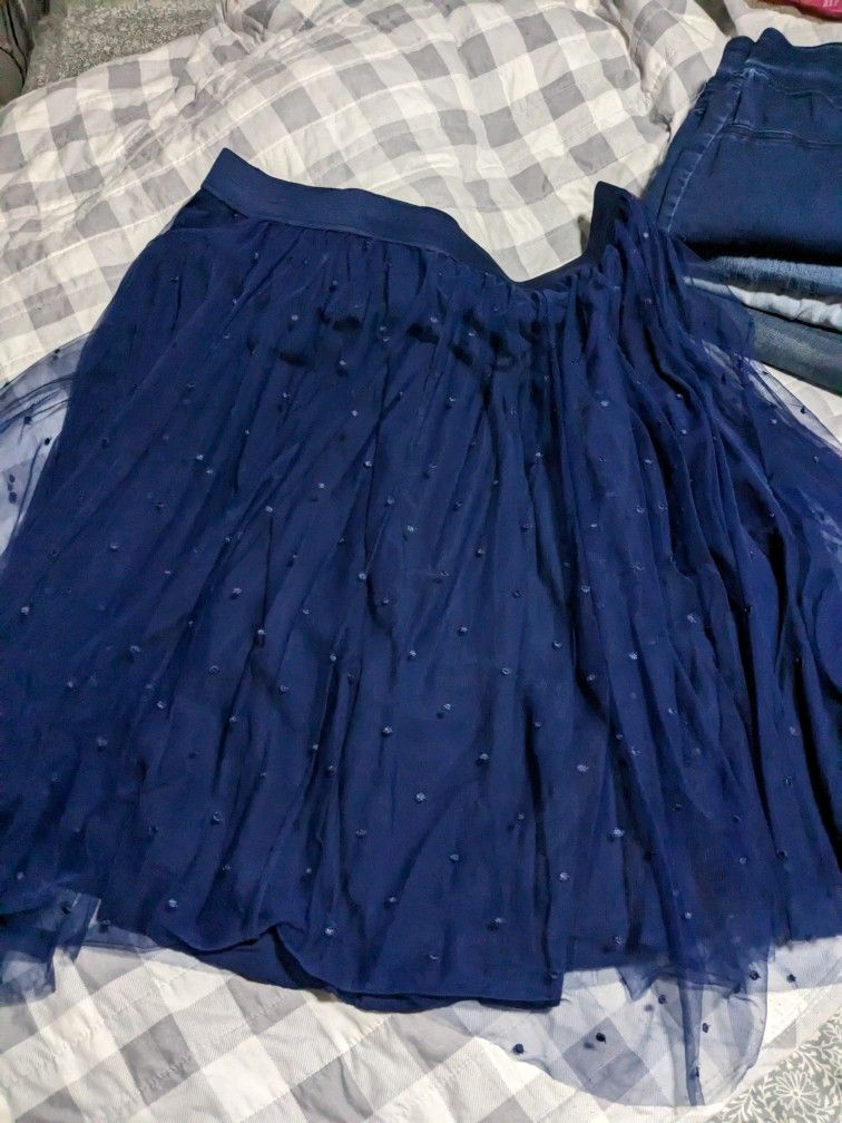 Navy Blue Plus Size Tulle Skirt