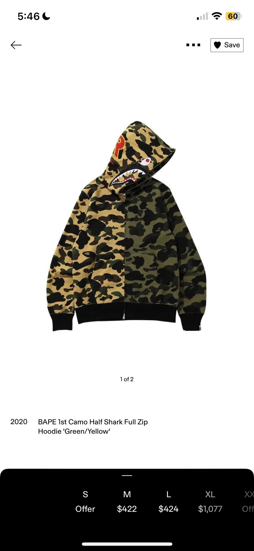 Bape 1st Camo Half Shark Full Zip Hoodie “Green/Yellow”(medium)