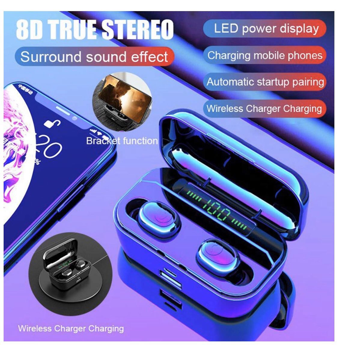 Wireless Earbuds Bluetooth 5.0 TWS Earphones with 3500mAh Wireless Charging Case IPX7 Noise Cancelling Headphones 8D Stereo in-Ear Headphones Compati
