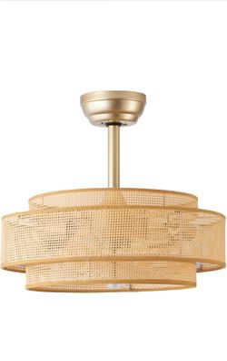 20'' Gold Boho Fandelier Ceiling Fan with Light, Bedroom Chandelier with Light Remote Control, Caged with 6 Speeds for Bedroom, Nursery, Living Room N