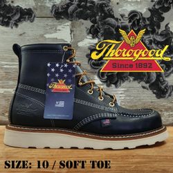New THOROGOOD American Heritage 6” Soft Toe Leather Slip-Resistant EH Rated Moc Toe Wedge Work Boots Botas Size: 10