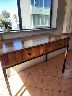 Acacia Wood Industrial Writing Desk with Two Drawers