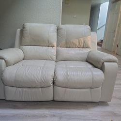 Reclining Loveseat Beige Faux Leather 