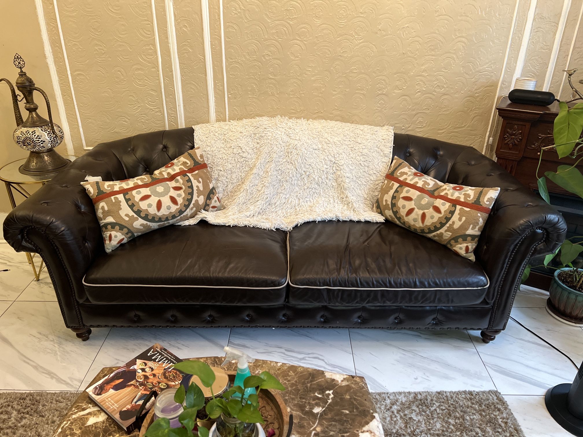 Raymour & Flanigan leather Sofa and loveset