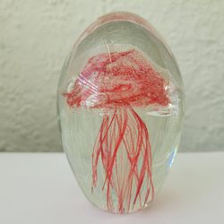 Vintage Jellyfish Art Glass Paperweight Egg Shape 4", pre-owned, good condition