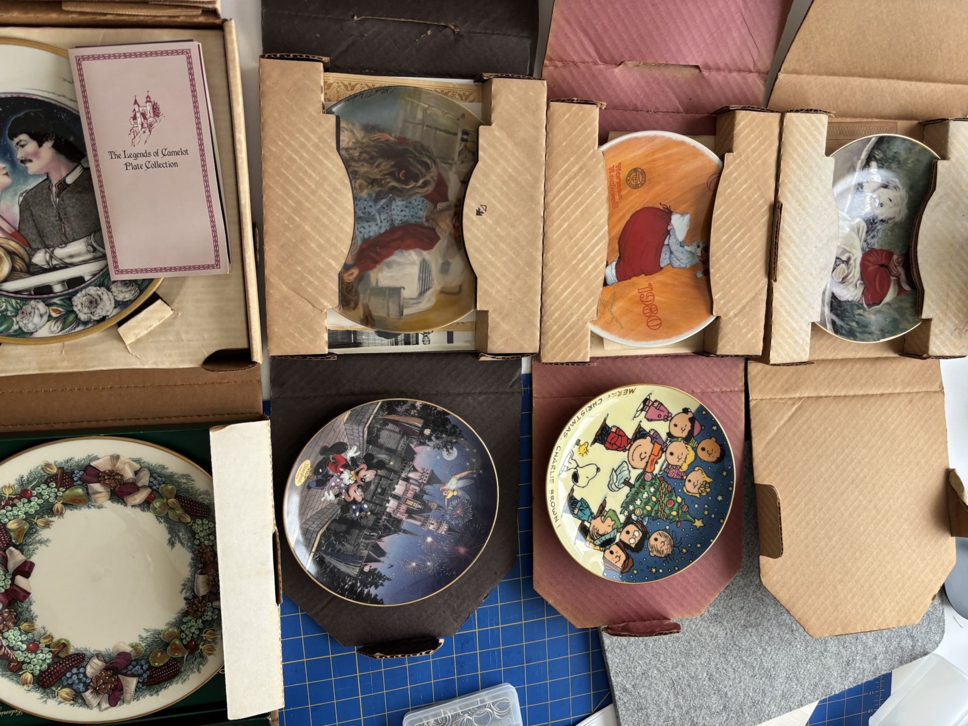 7 Collectible Plates Disney Peanuts Norman Rockwell Annie