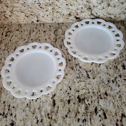 Vintage Milk Glass Lace  Plates 