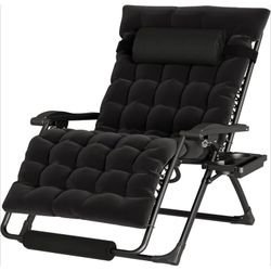 Oversized Zero Gravity Chair 33In XXL Patio Reclining Chair with Cushion, Outdoor Folding Recliner with Pillows|Cup Holder|Foot Rest|Padded Headrest, 