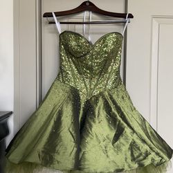 Olive Green Jovani Formal Corset Fit And Flare Embellished Short Dress Sz 2