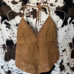Western Suede & Leather Braided Crop Top🤎🤠🦂