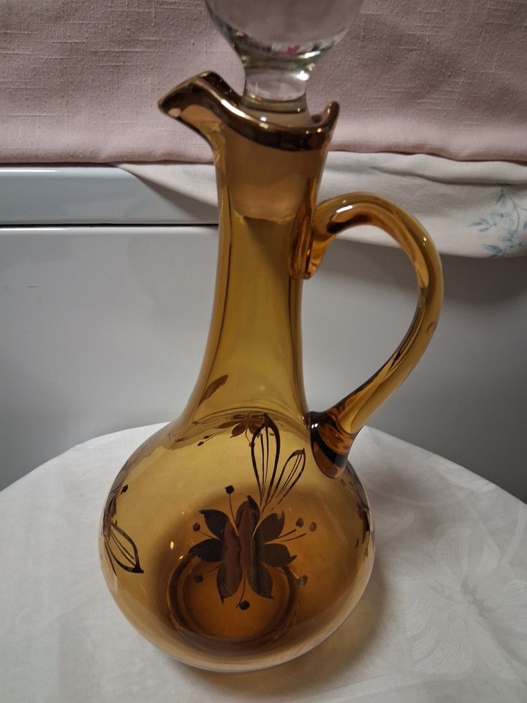 Vintage Decanter Amber Color And Gold Coler