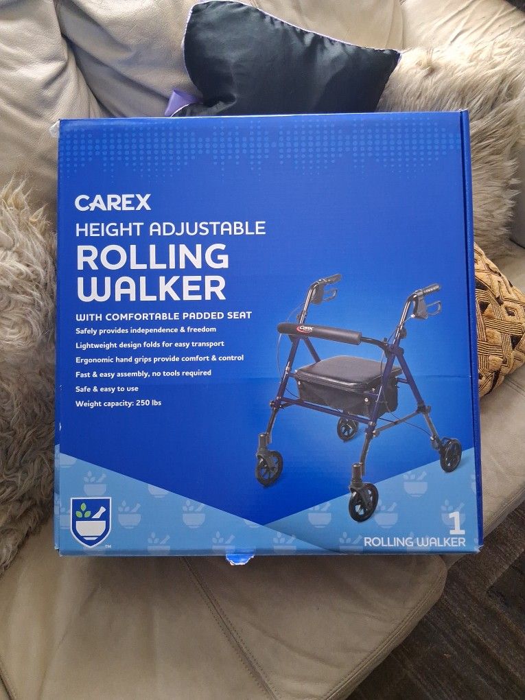 Height Adjustable Rolling Walker With Comfortable Padded Seat