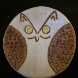 Vintage Serious Looking Owl Catch-all Plate, 5.25" Wide