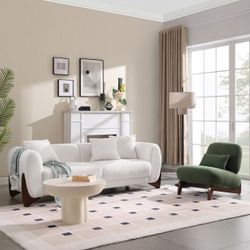 Modern Boucle Fabric Sofa Set - 1 Sofa and 1 chair with Sleek Wooden Legs for Living Room or Home Office