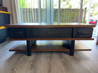 Wood Coffee Table with Drawers and Shelf