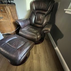 Dark Leather Reclining Chair/foot Stool