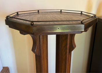 Antique Oak Pedestal Plant Stand