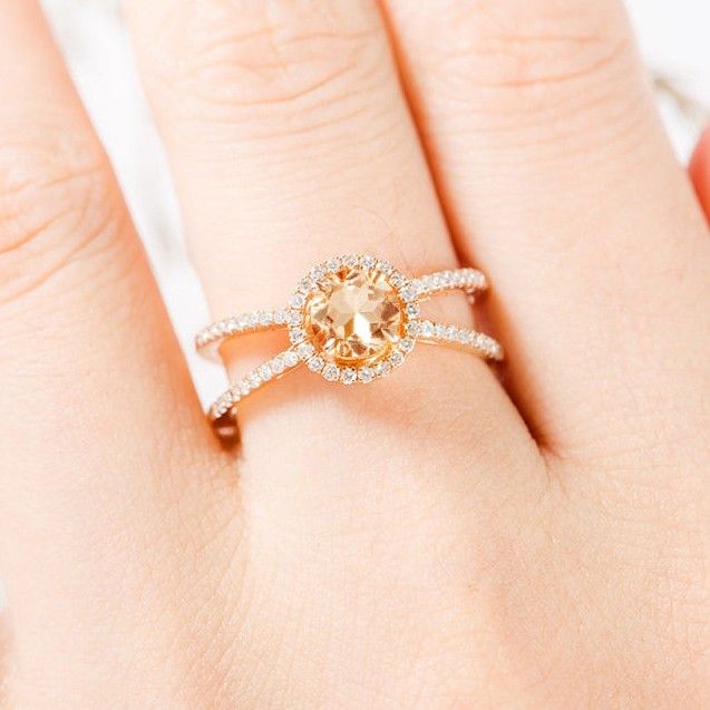 "Champagne Stone Engagement/Wedding Crystal Rose Gold Ring for Women, VIP309
