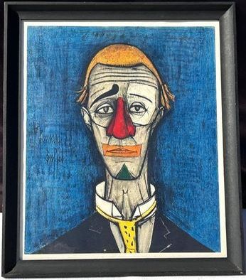 Vintage Mid Century Bernard Buffet "Tete de Clown” Lithograph - Signed Framed 26"x 22"