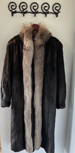 Saga full length mink and fox trim fur coat