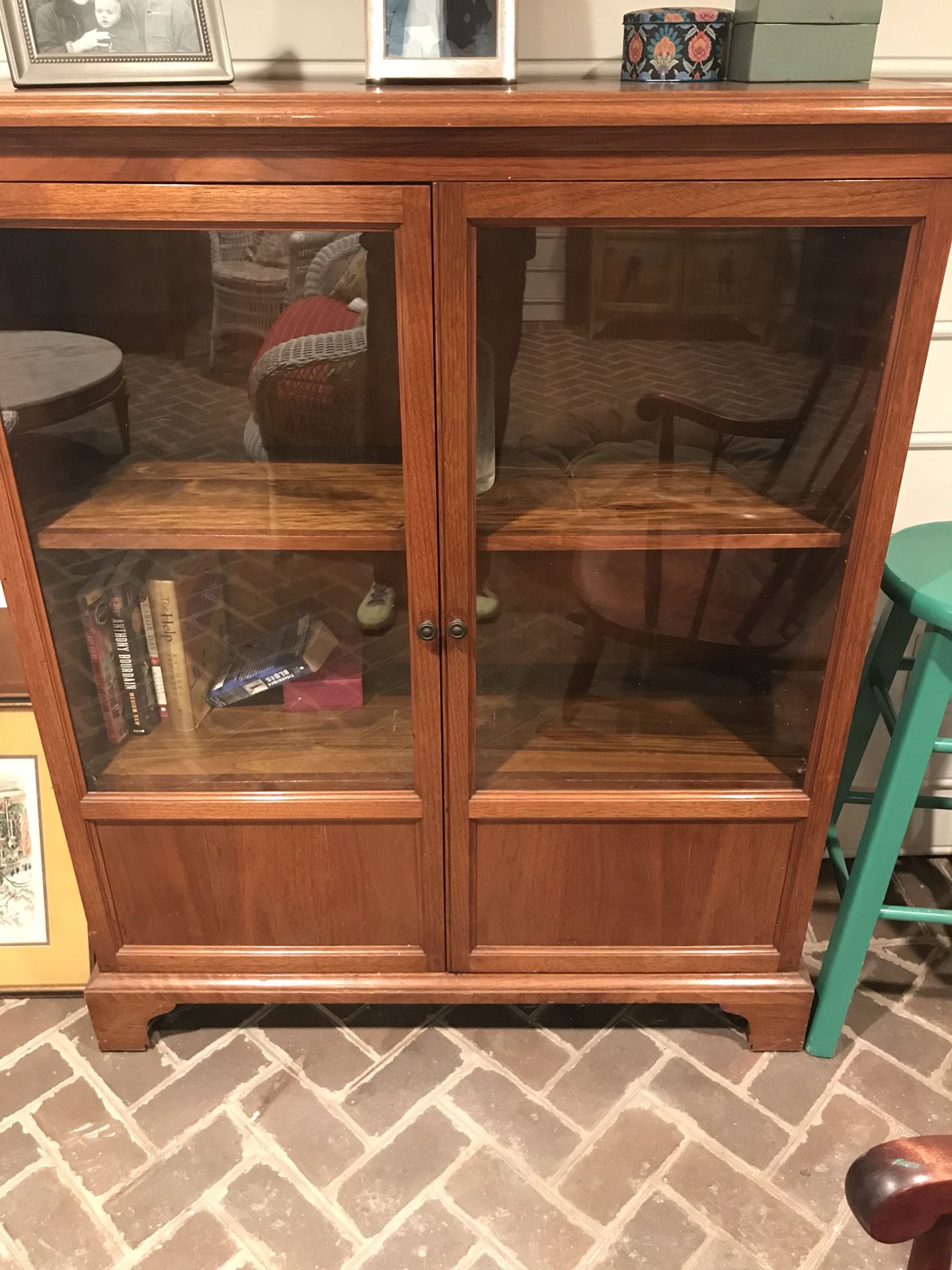 Cherry Two Door Glass Cabinet with two shelves