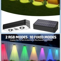 Solar Fence Lights Outdoor,Fence Solar Lights Outdoor IP65 Waterproof Designed with 12 Modes RGB 10 Colors for Wall Step Pool Railing Patio Backyard H