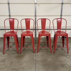 New 4 Red Metal Counter Height Dining Chairs (Can Deliver) 