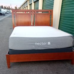 QUEEN BED FRAME WITH BOX SPRING AND MATTRESS 