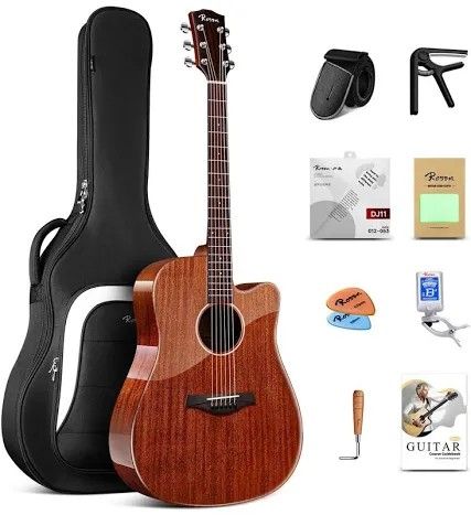 Rosen G31 Dreadnought Acoustic Guitar Soild Mahogany Top 41 Inch Guitarra Ful...