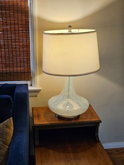 White Glass Table Lamp with Drum Shade