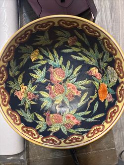 Large Decorative Ceramic Bowl with Pomegranate Design