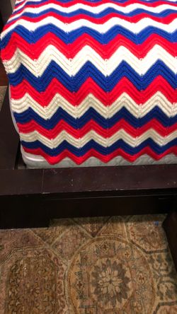Crocheted Afghan Blanket Red, White & Blue
