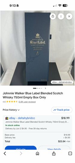 Blue level empty bottle with case.