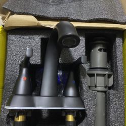 (S-402)Widespread 2-Handle Mid-Arc Bathroom Faucet with Valve and cUPC Water Supply Lines in Matte Black