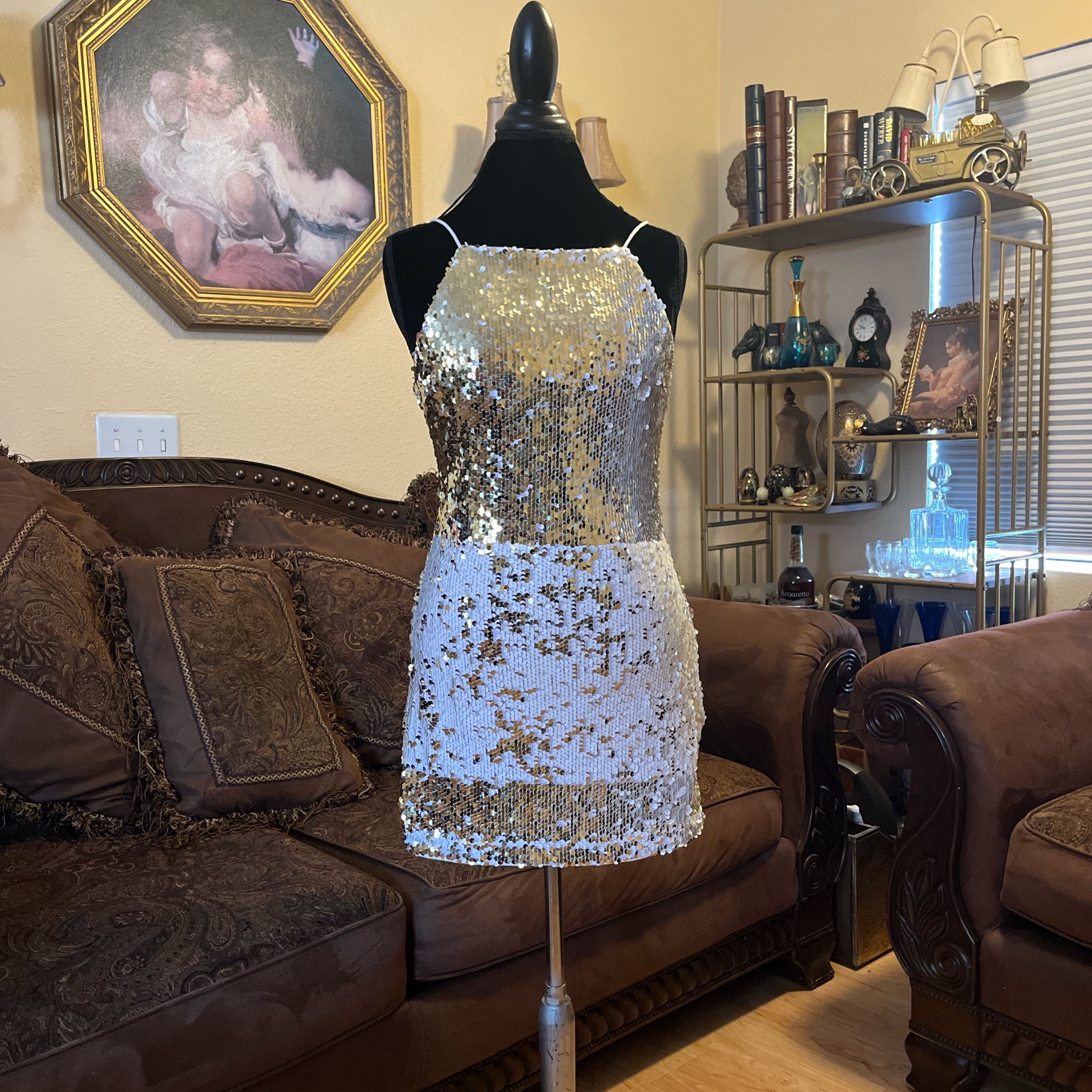 Forever 21 White And Gold Sequin Dress