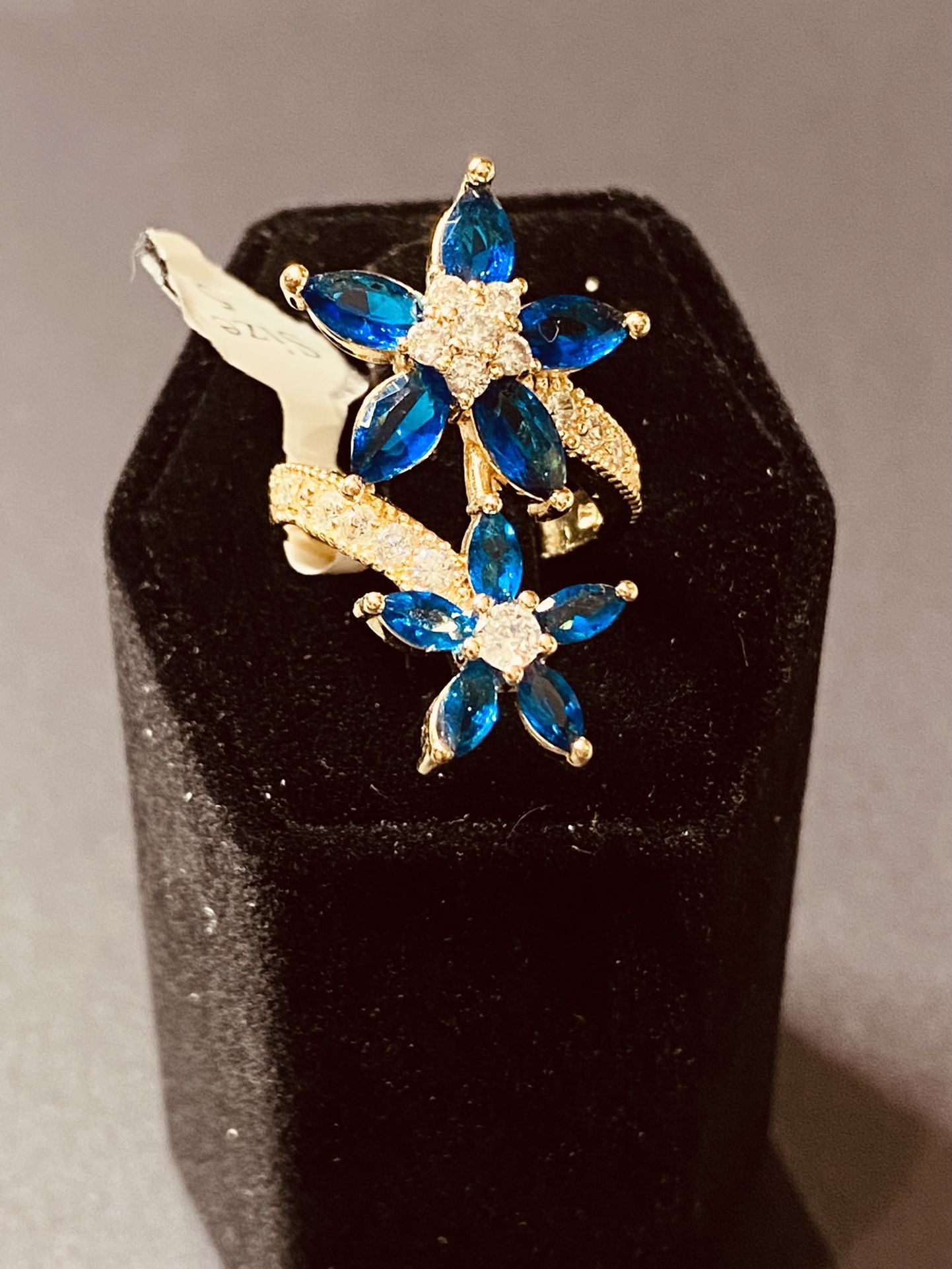 22K Stainless Steel Blue Diamond Ring